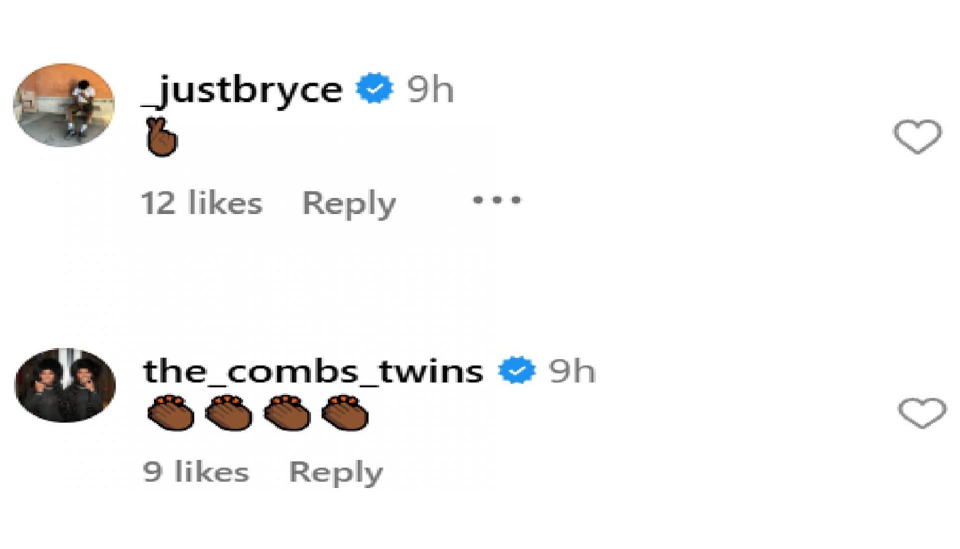 Bryce James and Combs Twins react to Bryce Cofield's graduation photos (source: IG/ brycecofield_)